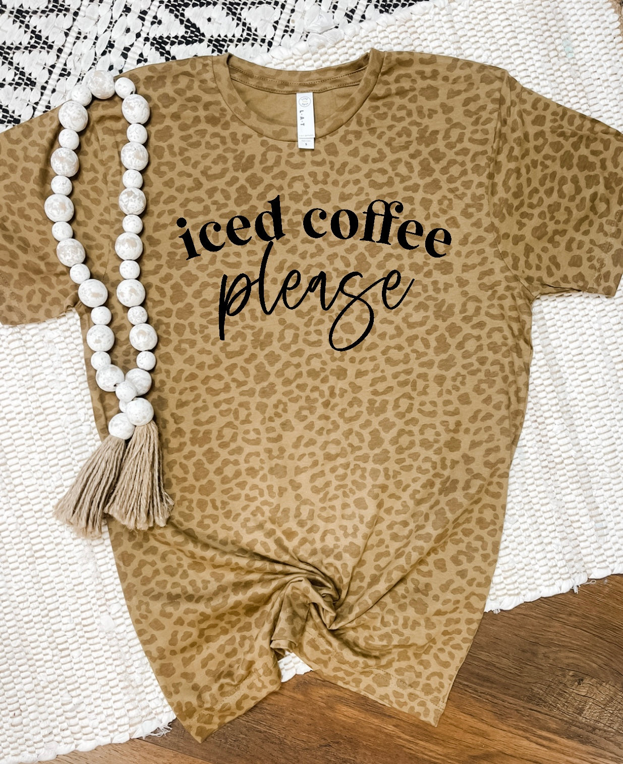 Iced Coffee Please Brown Leopard Tee