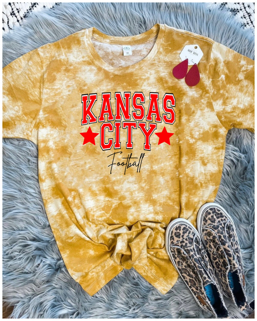 KC Football Cheetah Mustard Tee - Olive Street Boutique