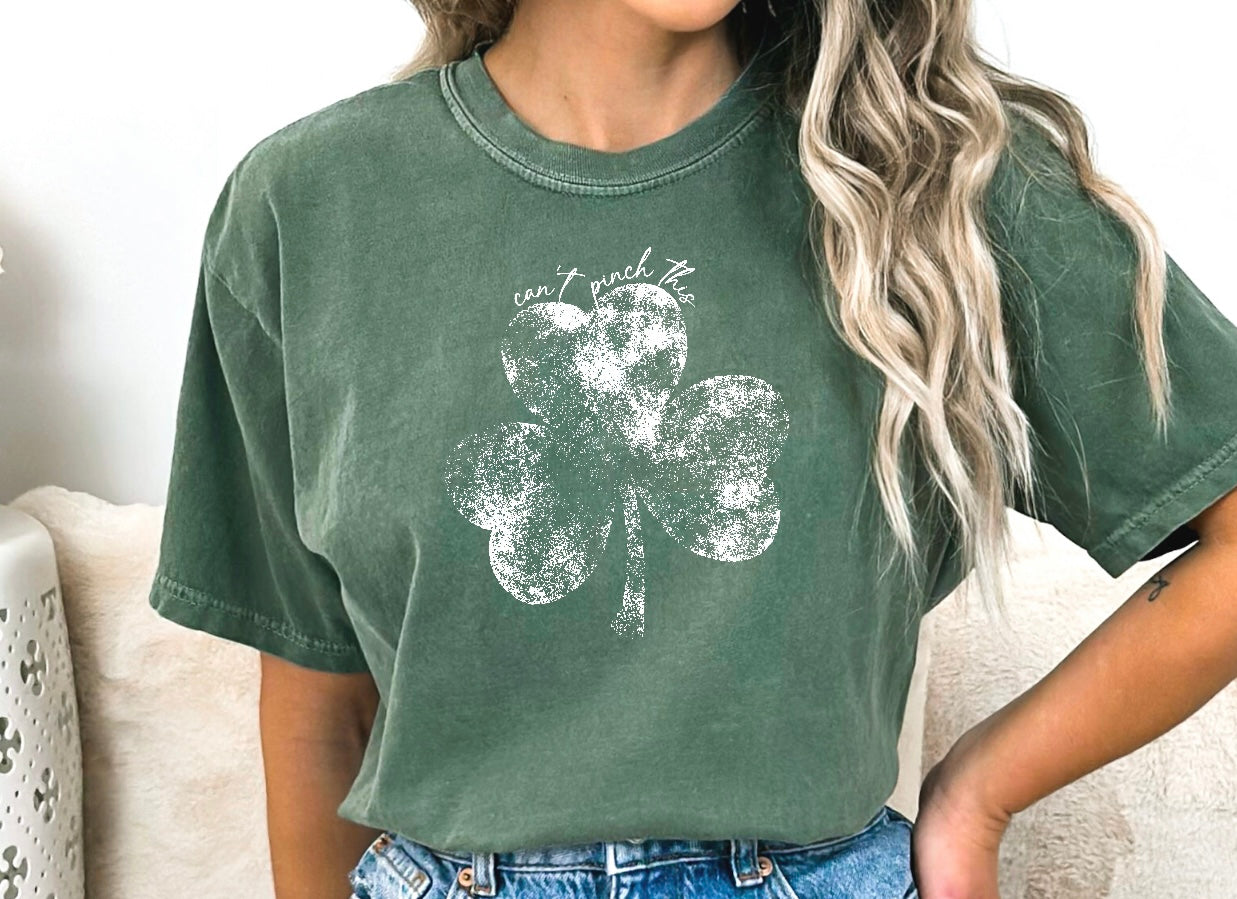 Can't Pinch This Distressed Shamrock Moss Tee