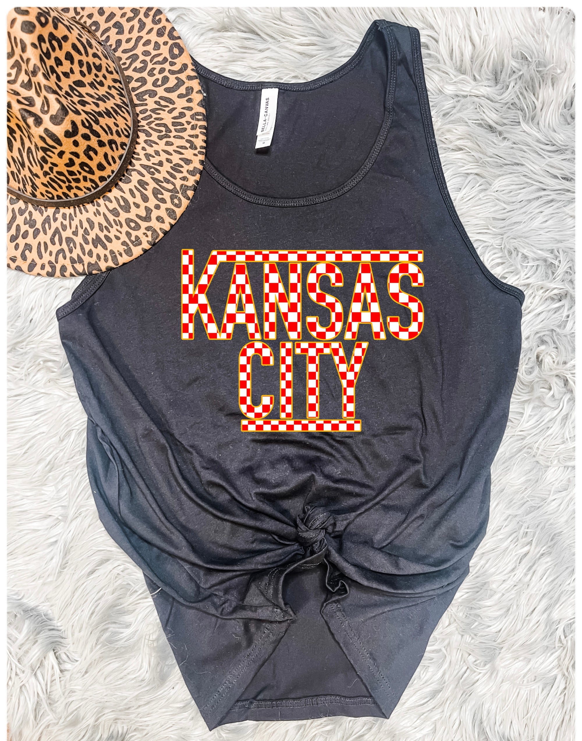 Red & White Checkered Kansas City Black Tank Top