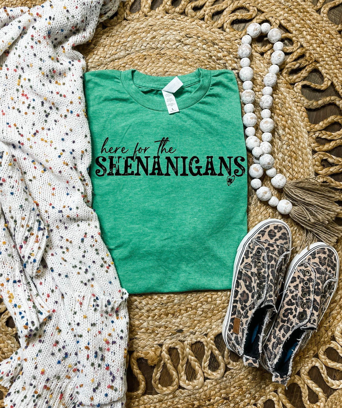 Here For the Shenanigans Heather Green Tee