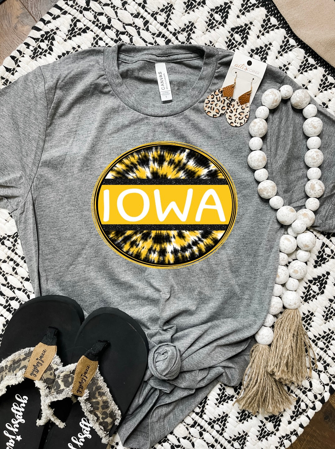 Black & Gold Tie Dye Iowa Circle Charcoal Tee