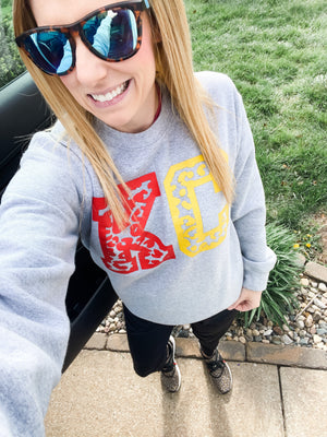 Red & Gold Leopard KC Grey Tee/Sweatshirt Option