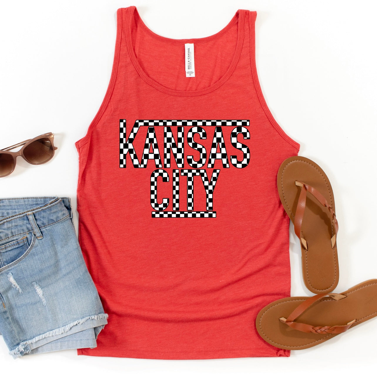 Black & White Checkered Kansas City Red Tank Top