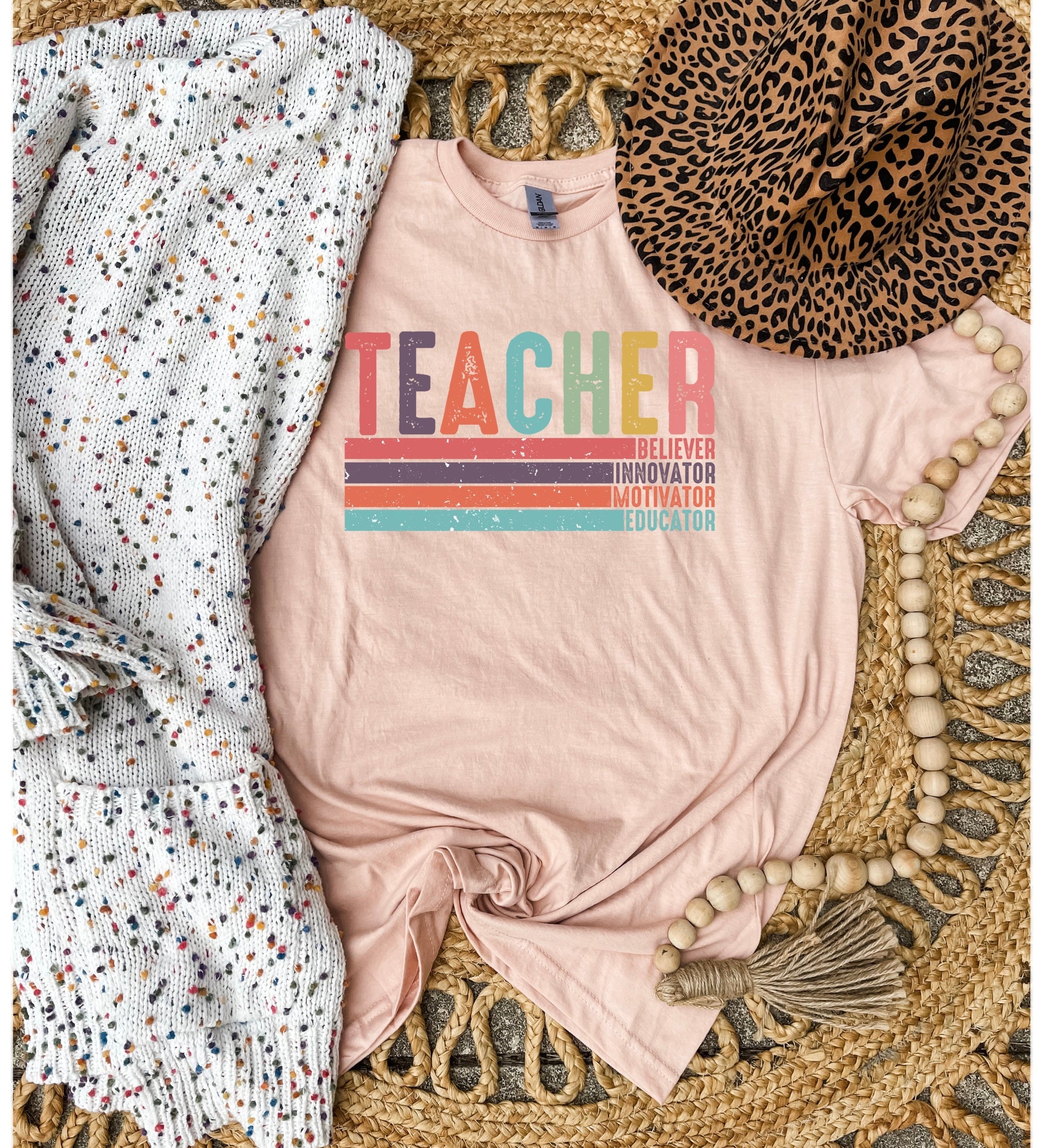 Retro Teacher Heather Peach Tee