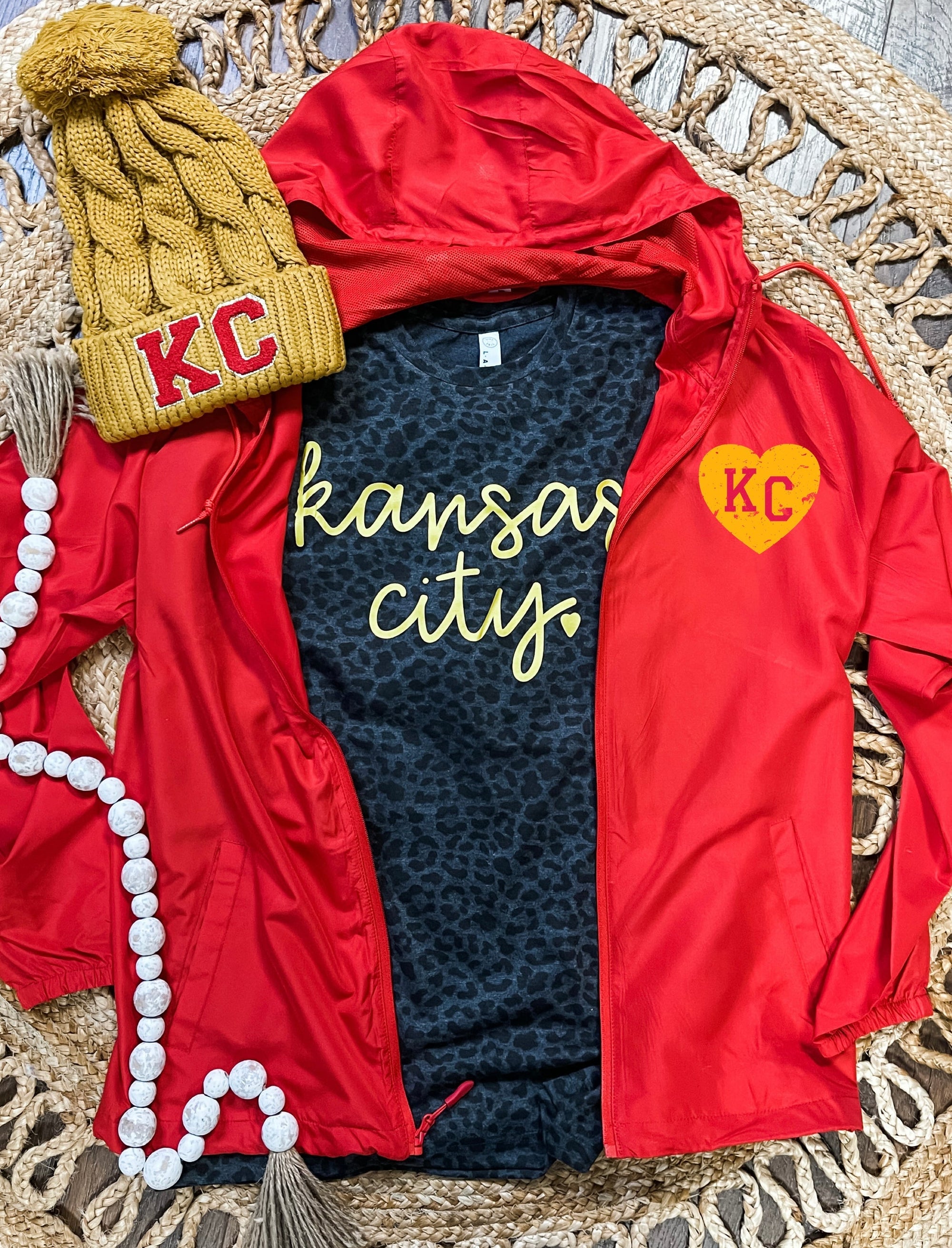 Gold KC Heart Red Lightweight Windbreaker Full-Zip Jacket