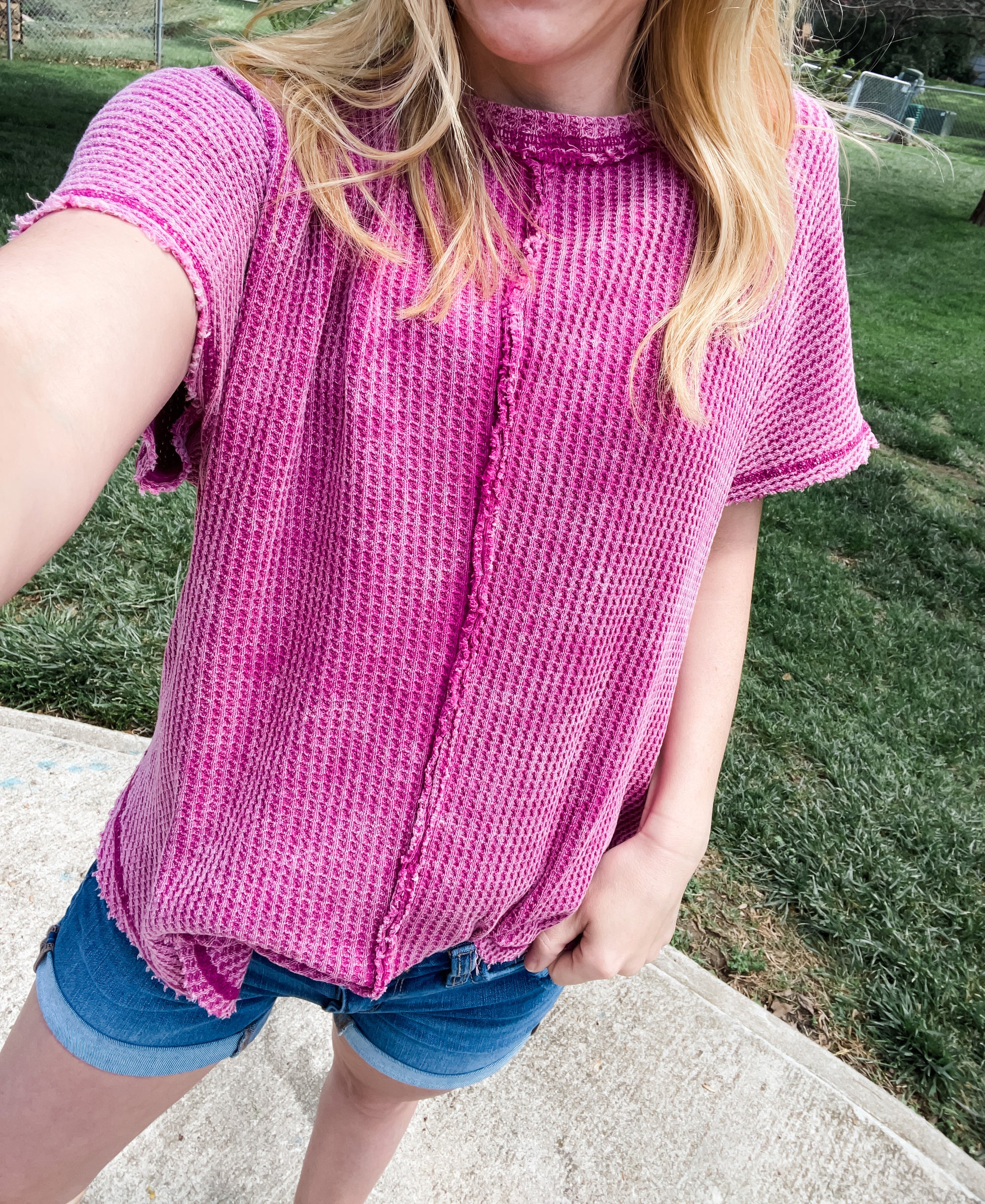 Pink Washed Baby Waffle Top