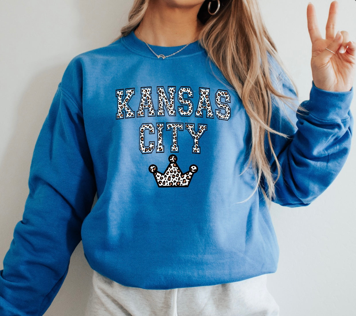 Kansas City Leopard Crown Blue Sweatshirt