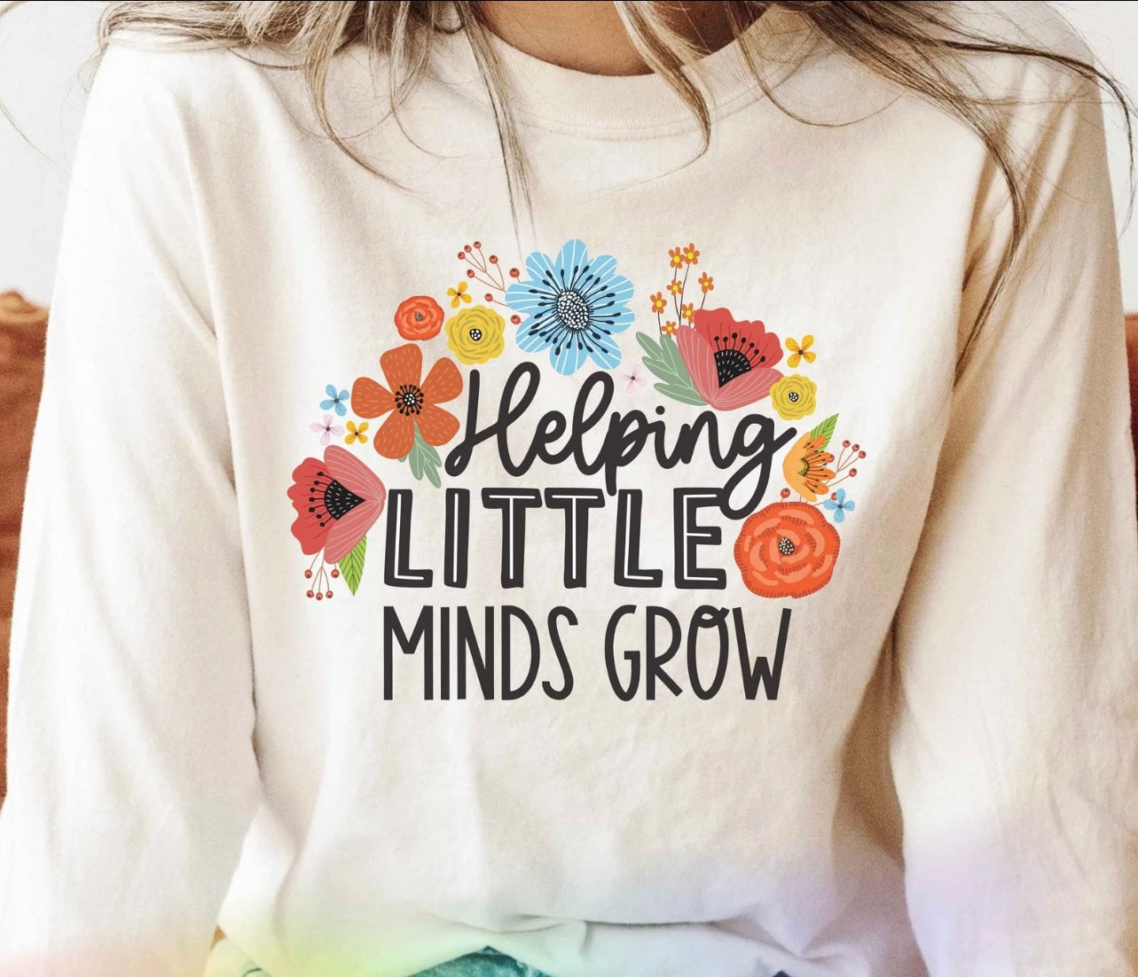 Helping Little Minds Grow Natural Long Sleeve Tee