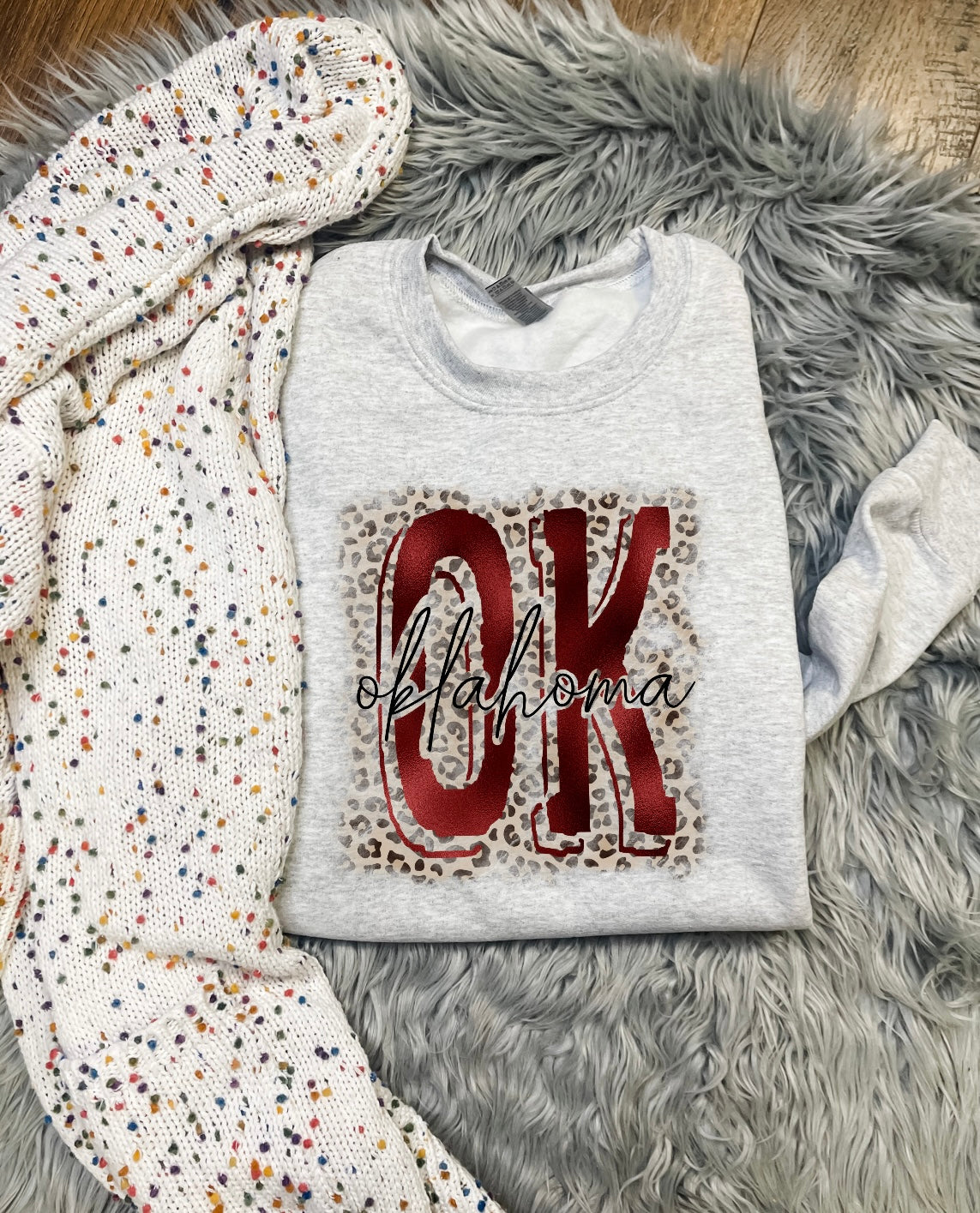 Crimson OK Oklahoma Ash Sweatshirt