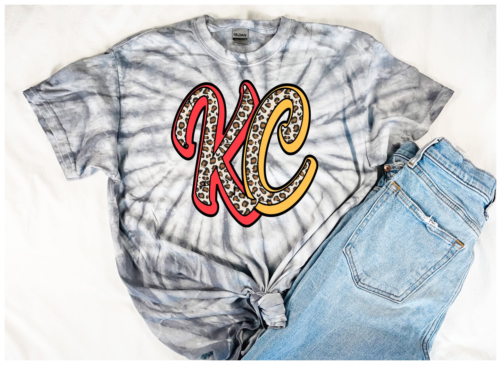 KC Leopard Shadow Silver Tie Dye Tee