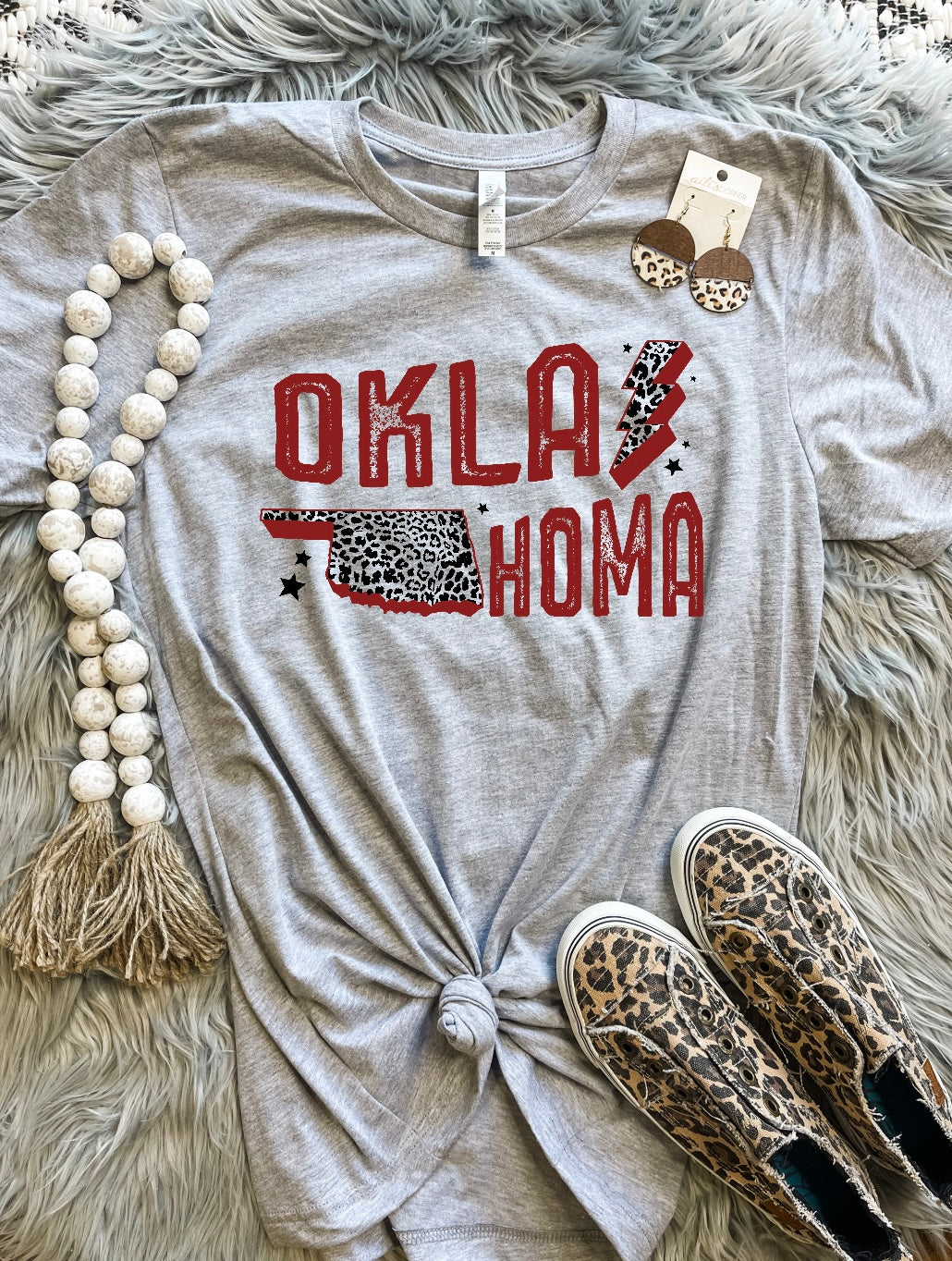 Oklahoma Lightening Bolt Heather Grey Tee