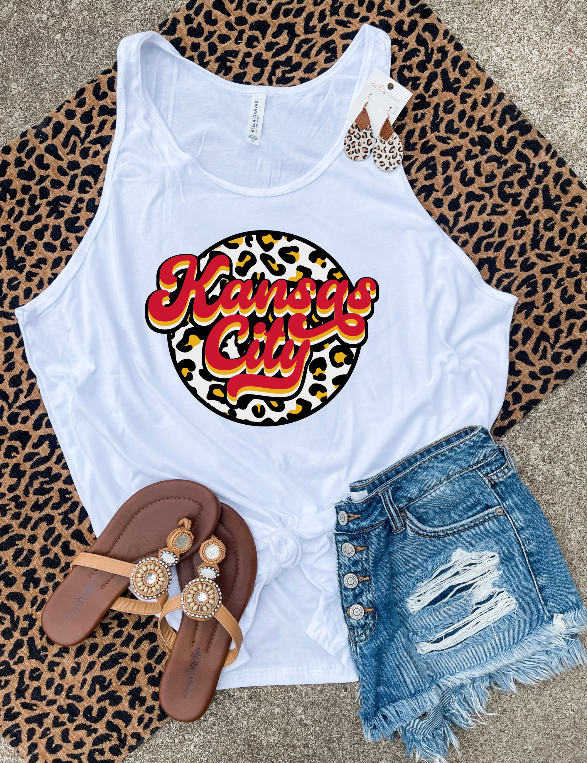 Leopard Circle Kansas City White Tank Top