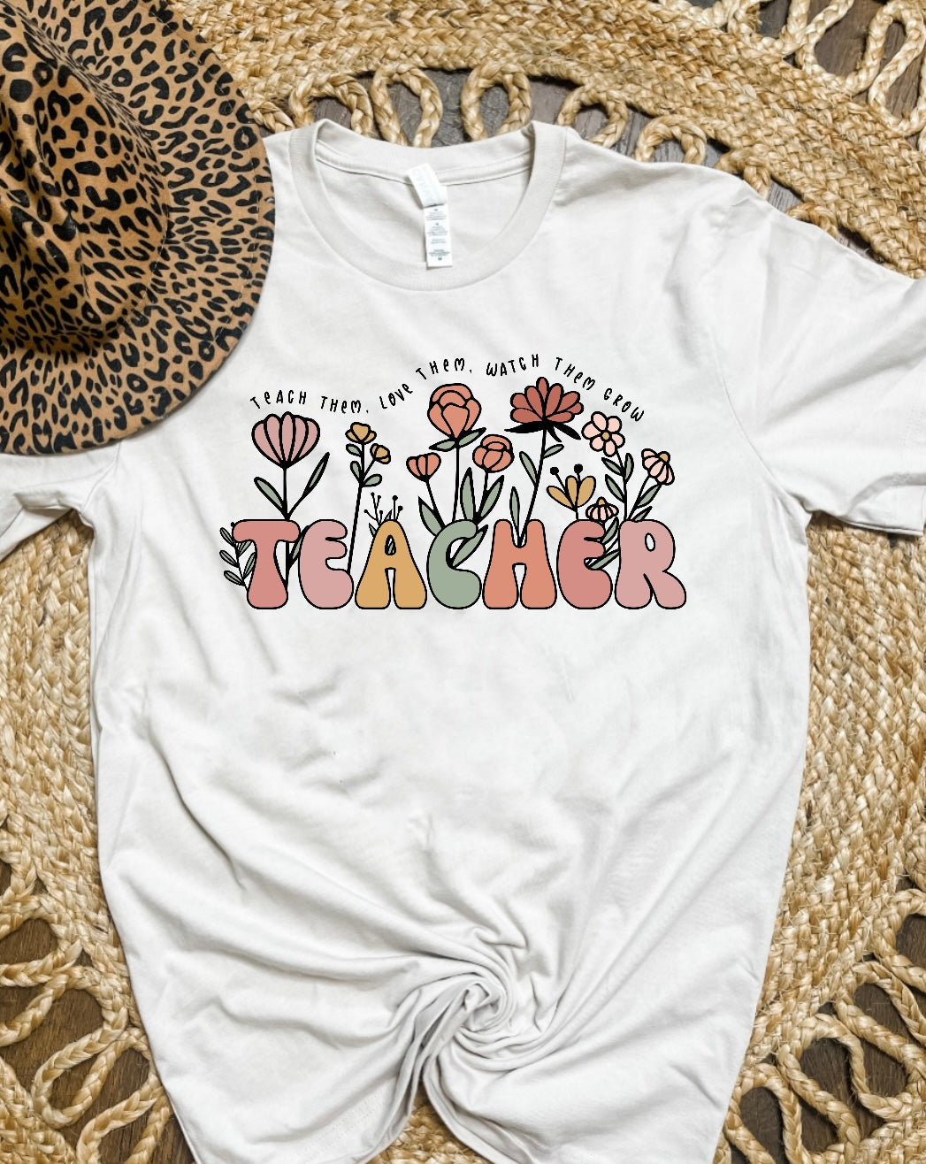 Black Floral Teacher Teach Them Heather Dust Tee