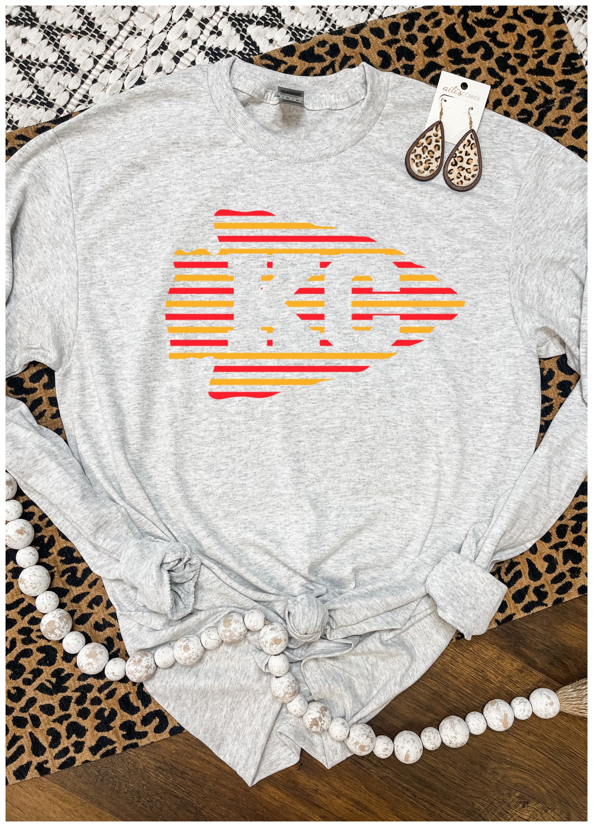 Red & Gold Lined Arrowhead Ash Long Sleeve Tee