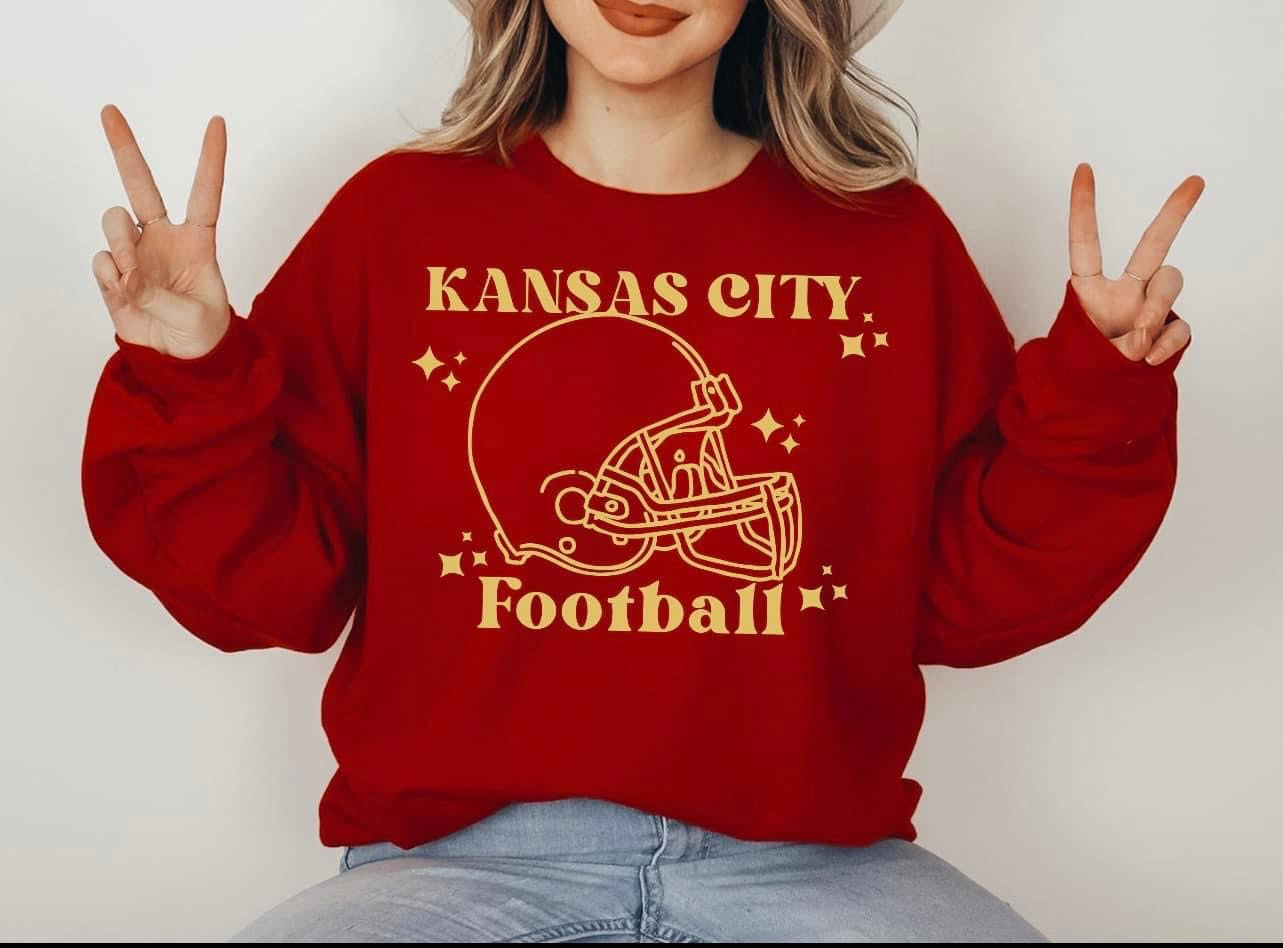 Kansas City Football Outline Helmet & Stars Sweatshirt