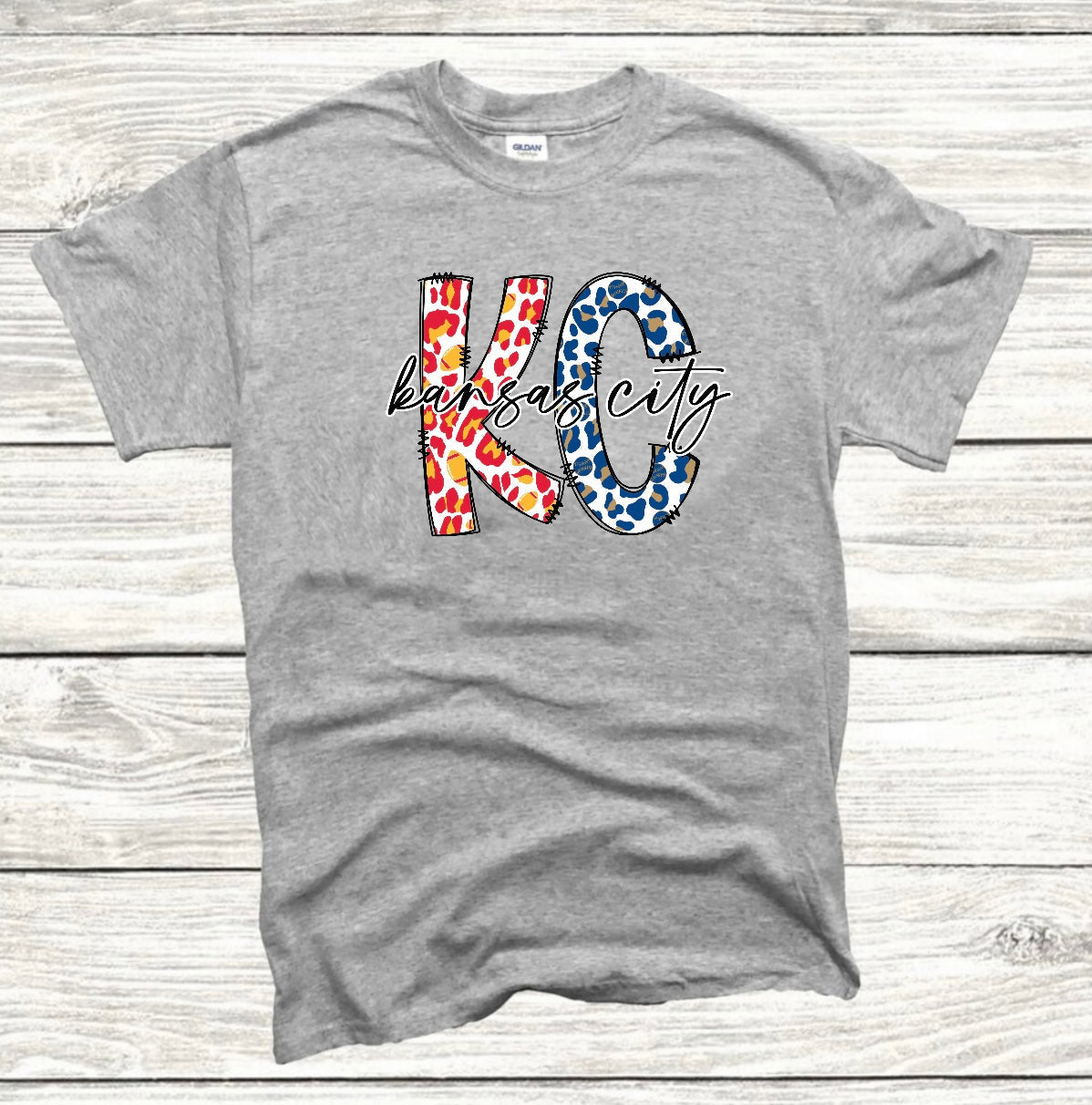 Red & Blue KC Kansas City Grey Tee