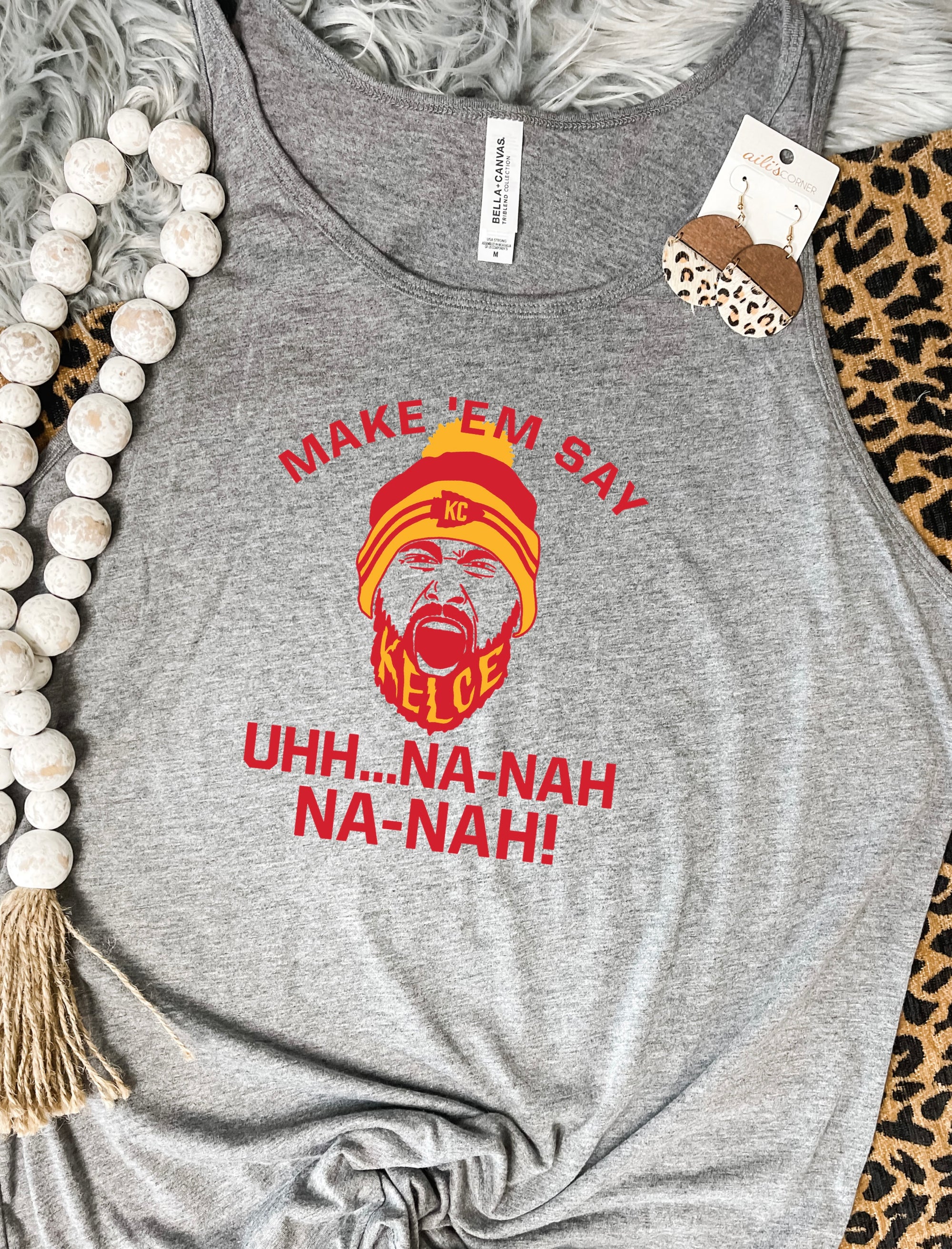 Make ‘Em Say Kelce Beard Charcoal Tank Top