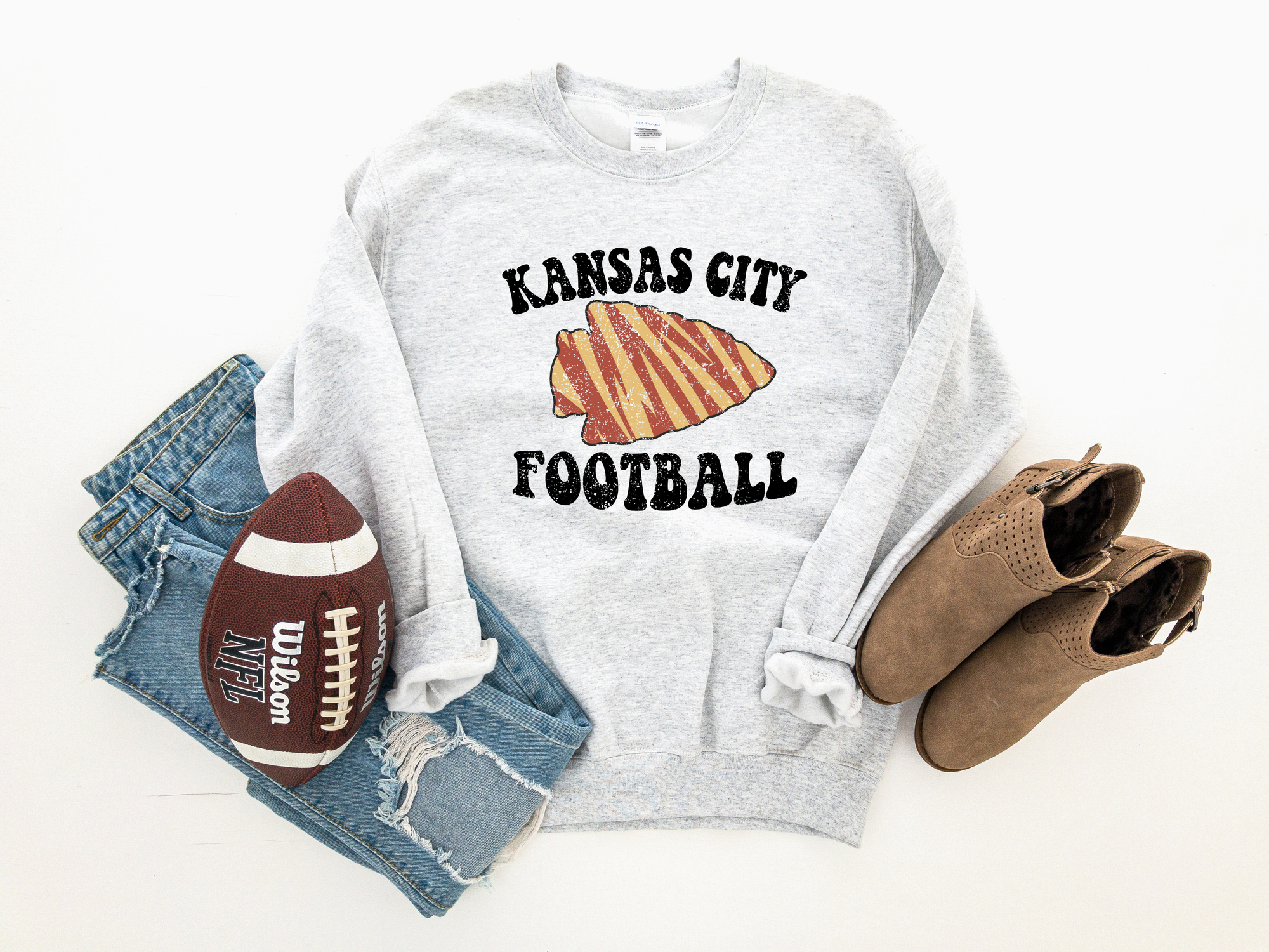 Kansas City Football Zebra Arrowhead Ash Sweatshirt