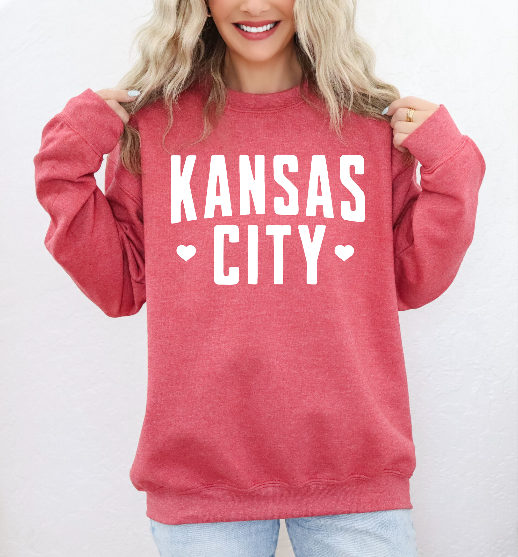 White Kansas City Hearts Heather Red Sweatshirt