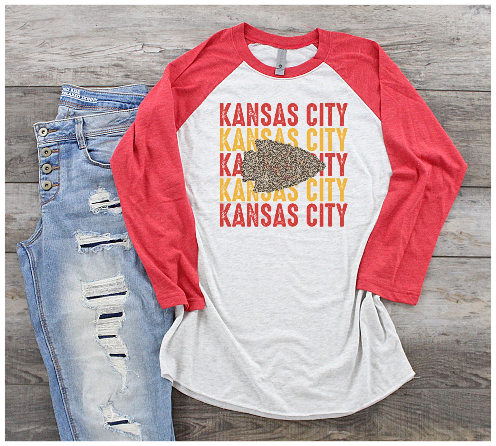 Kansas City Repeat Leopard Arrowhead Raglan