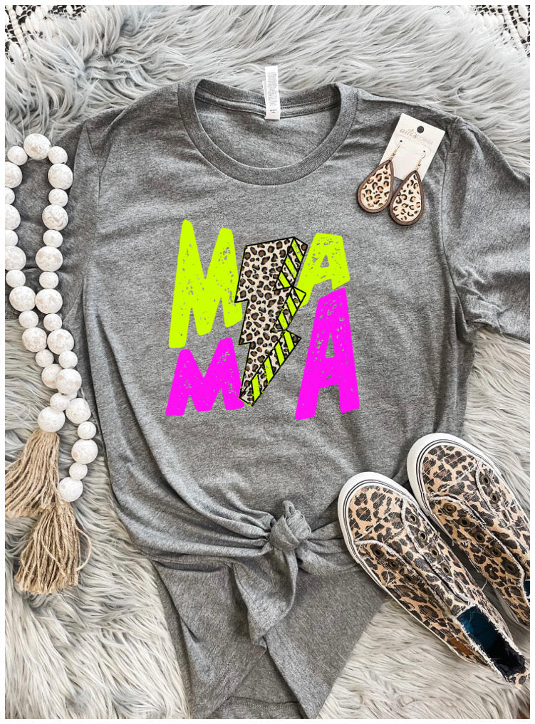 MAMA Lightening Bolt Charcoal Bella Tee