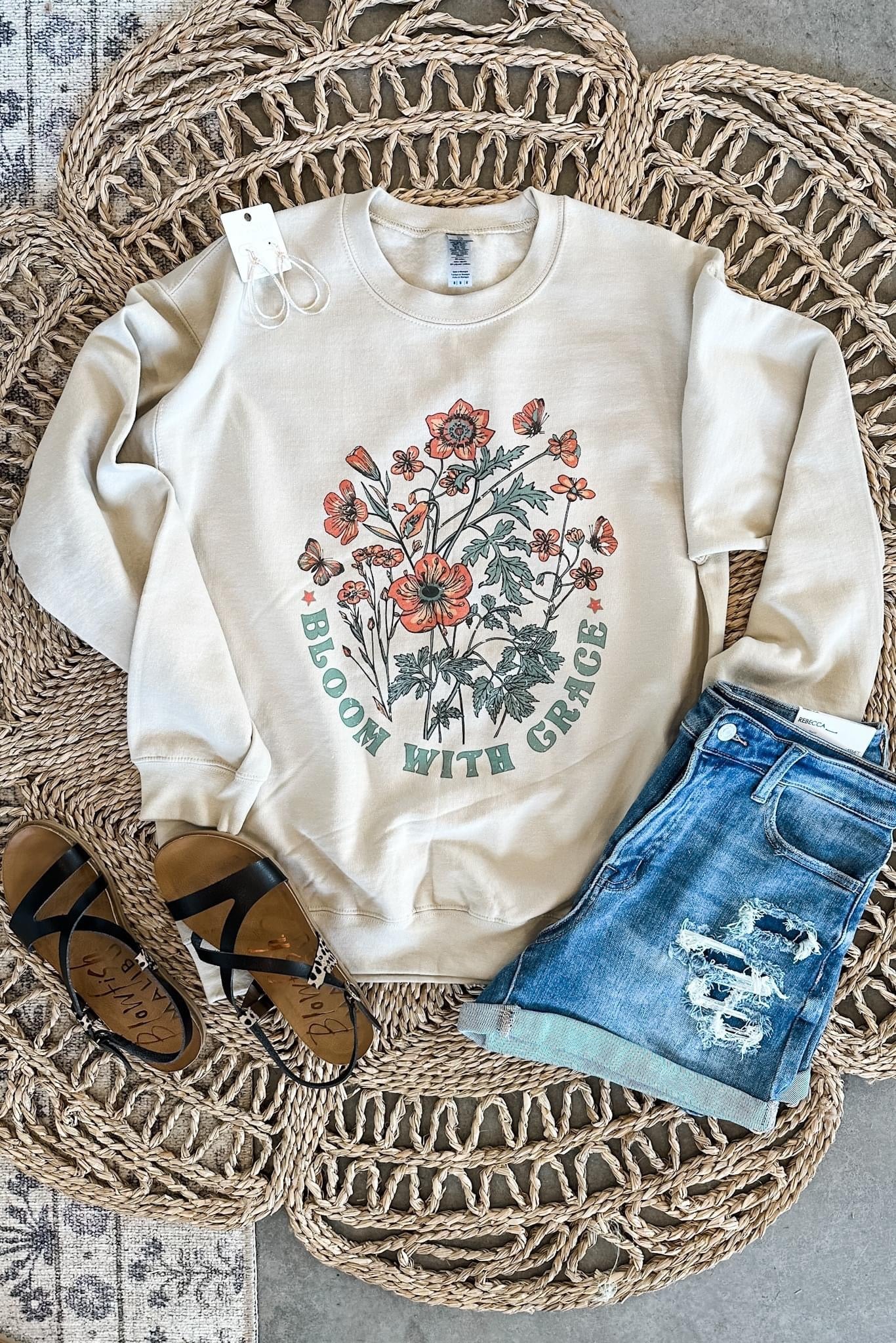 Bloom With Grace Sand Sweatshirt