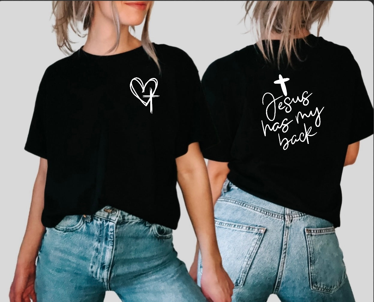 FRONT + BACK- Jesus Has My Back Black Tee