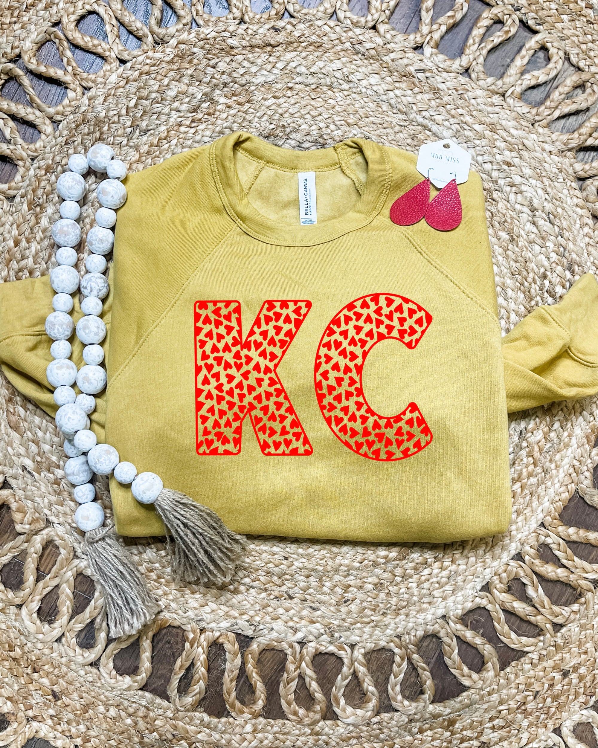 Red KC Hearts Mustard Sweatshirt