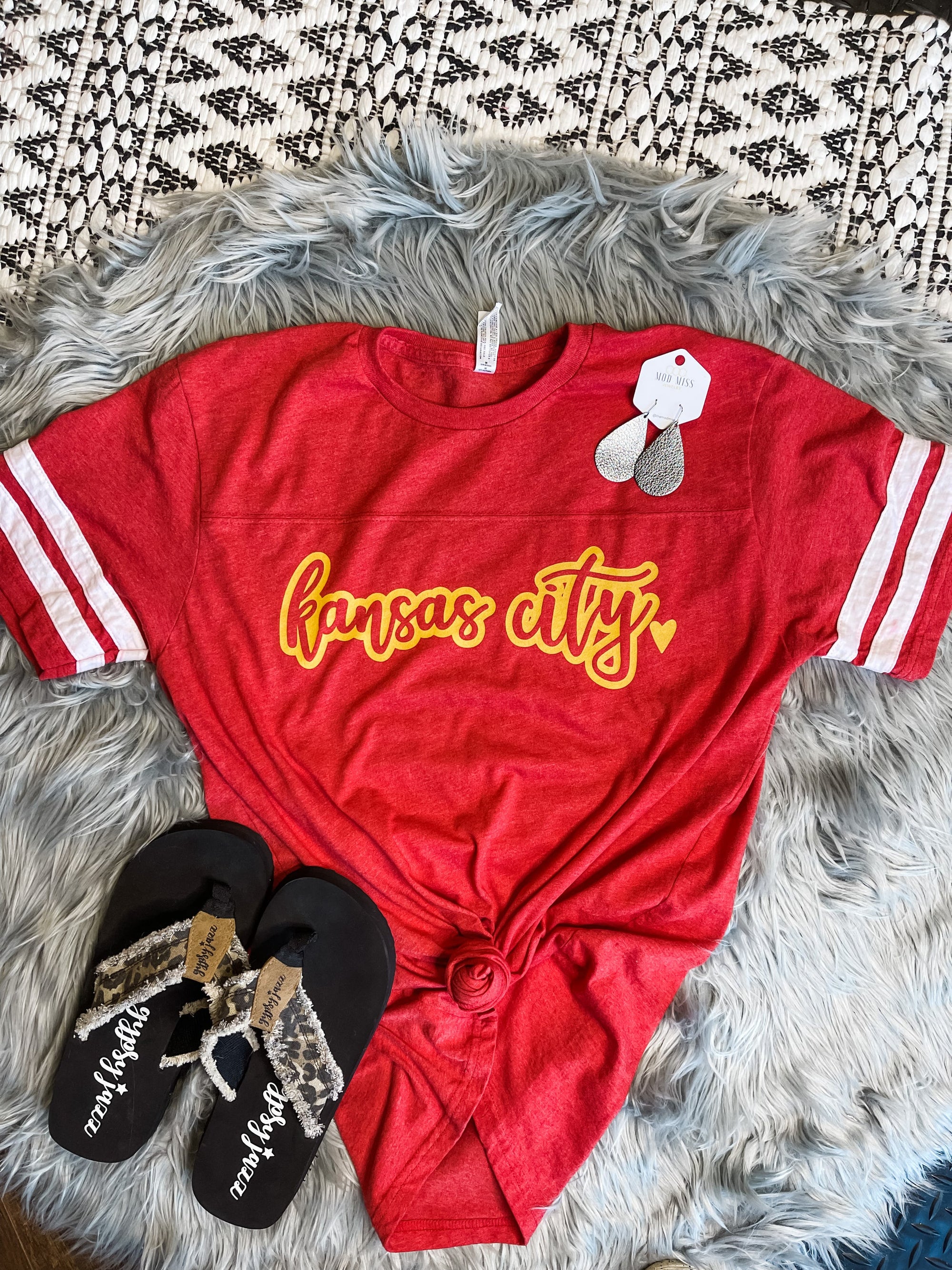 **HALFTIME DEAL** Custom Gold Kansas City Red Striped Sleeve Tee