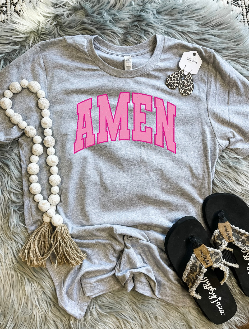 Pink Amen Grey Tee