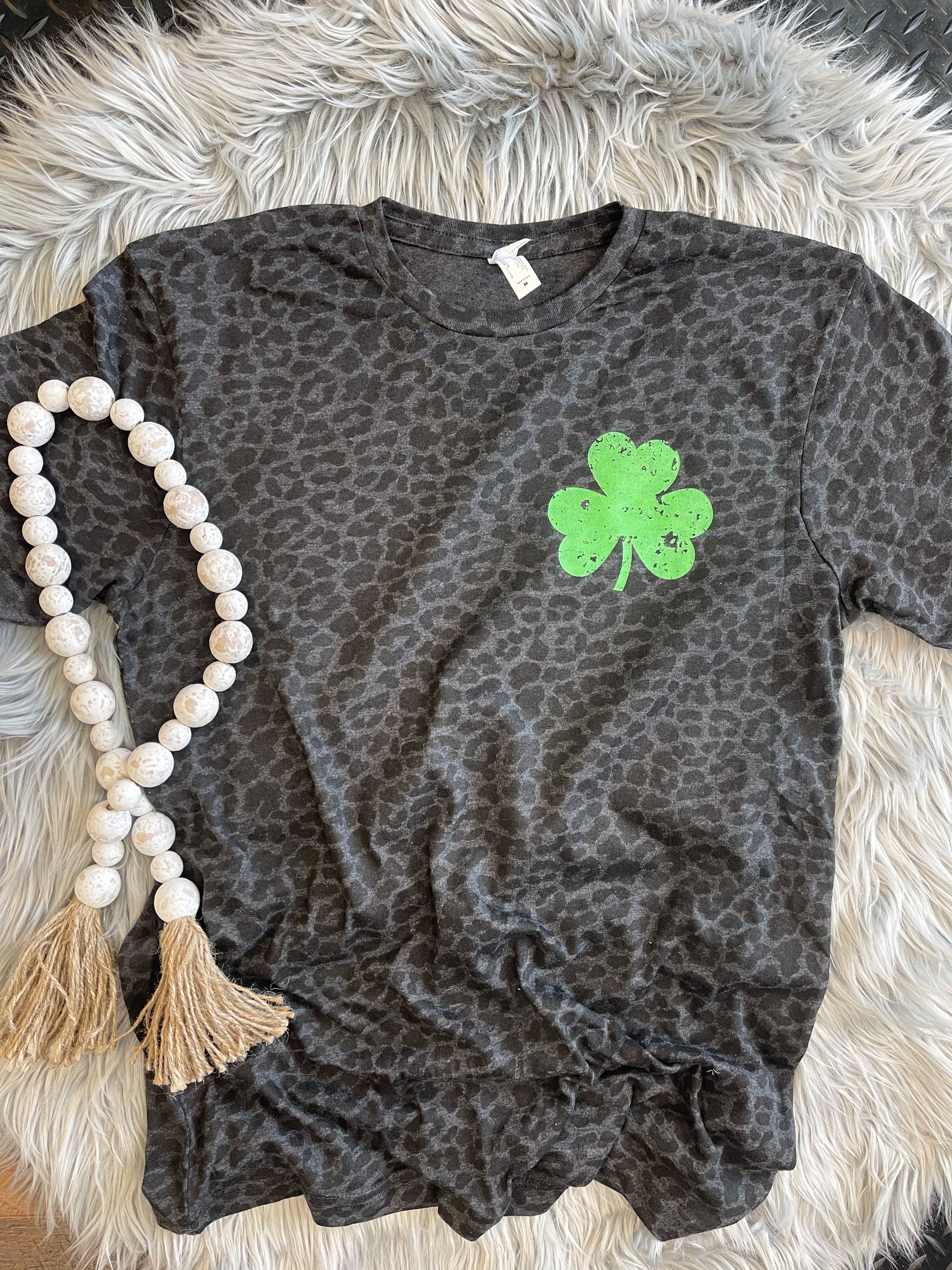 Distressed Pocket Shamrock Leopard Tee