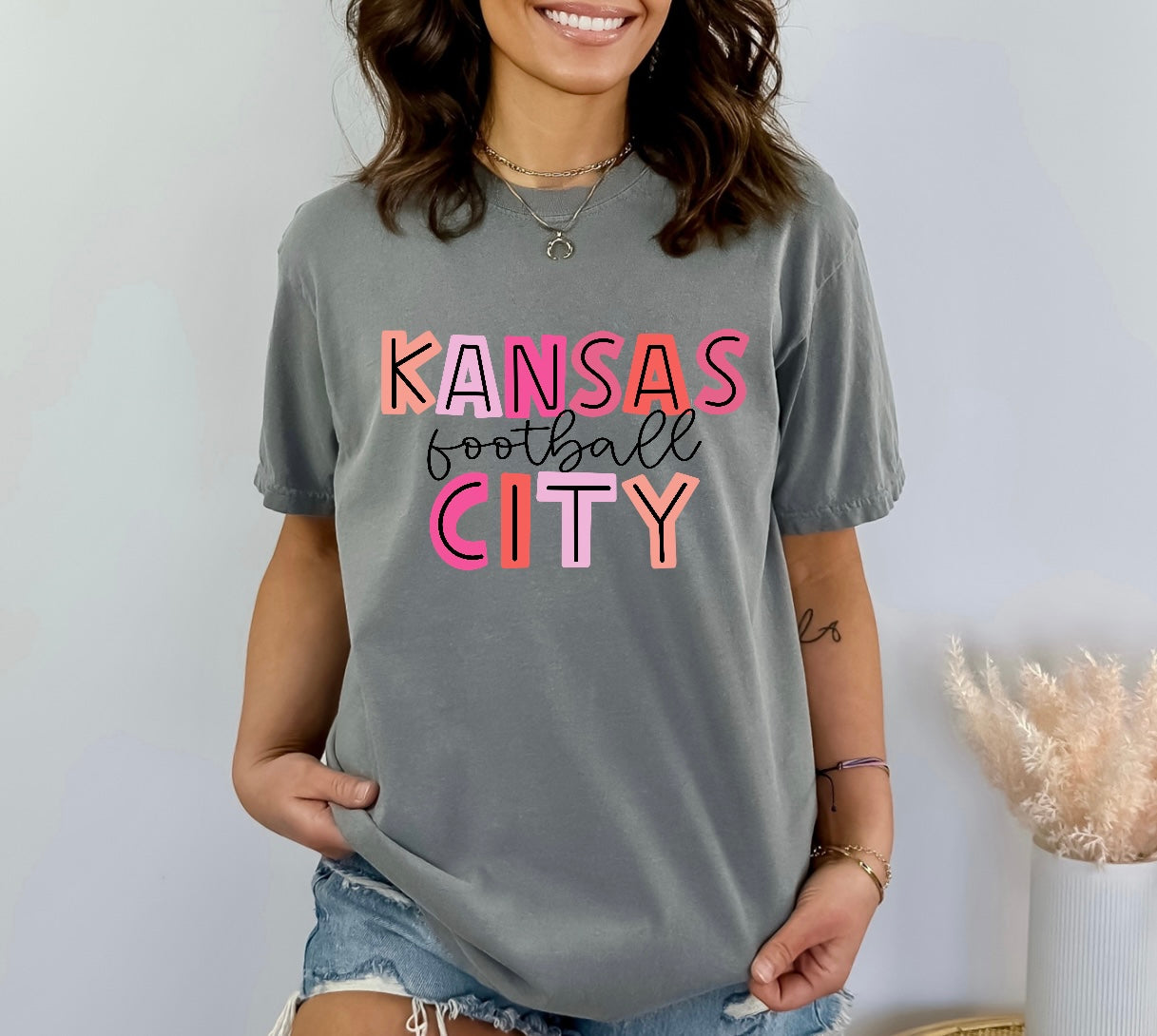 Colorful Kansas City Football Grey Tee