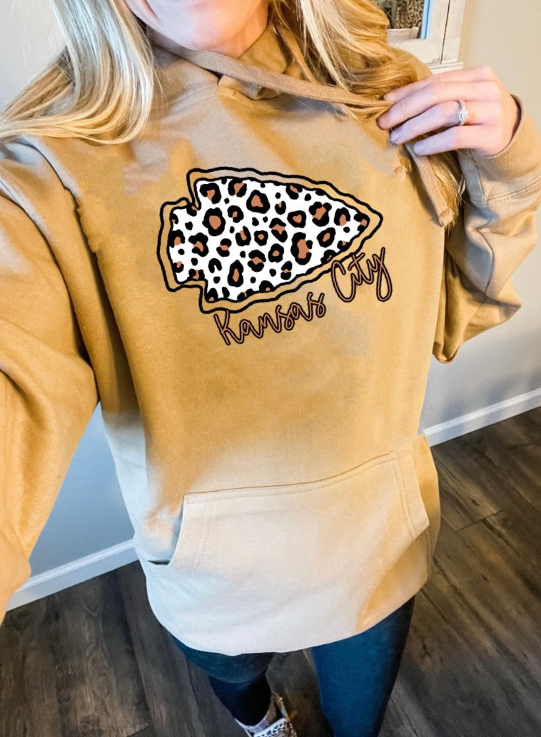 Kansas City Arrowhead Brown Leopard Sand Hoodie - Olive Street Boutique